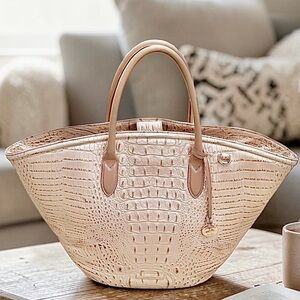 Brahmin Melbourne Mira Croc Embossed Leather Champagne Augustine French Vanilla